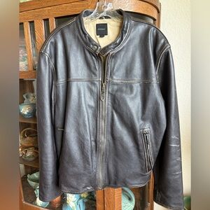 Vintage Brown Bomber Motto Leather Jacket Express Large Distressed Finish 90s.